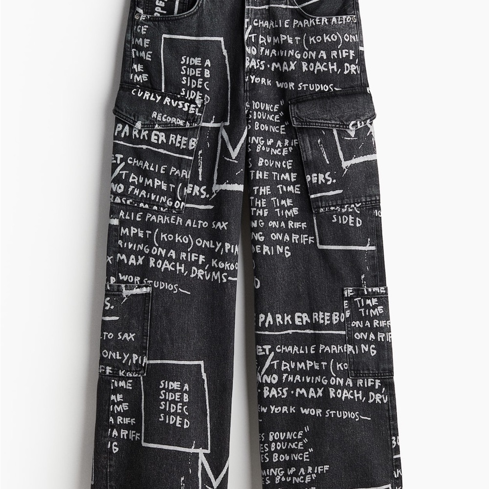 H&M wide leg jeans with art work from the late Jean M. Basquiat.